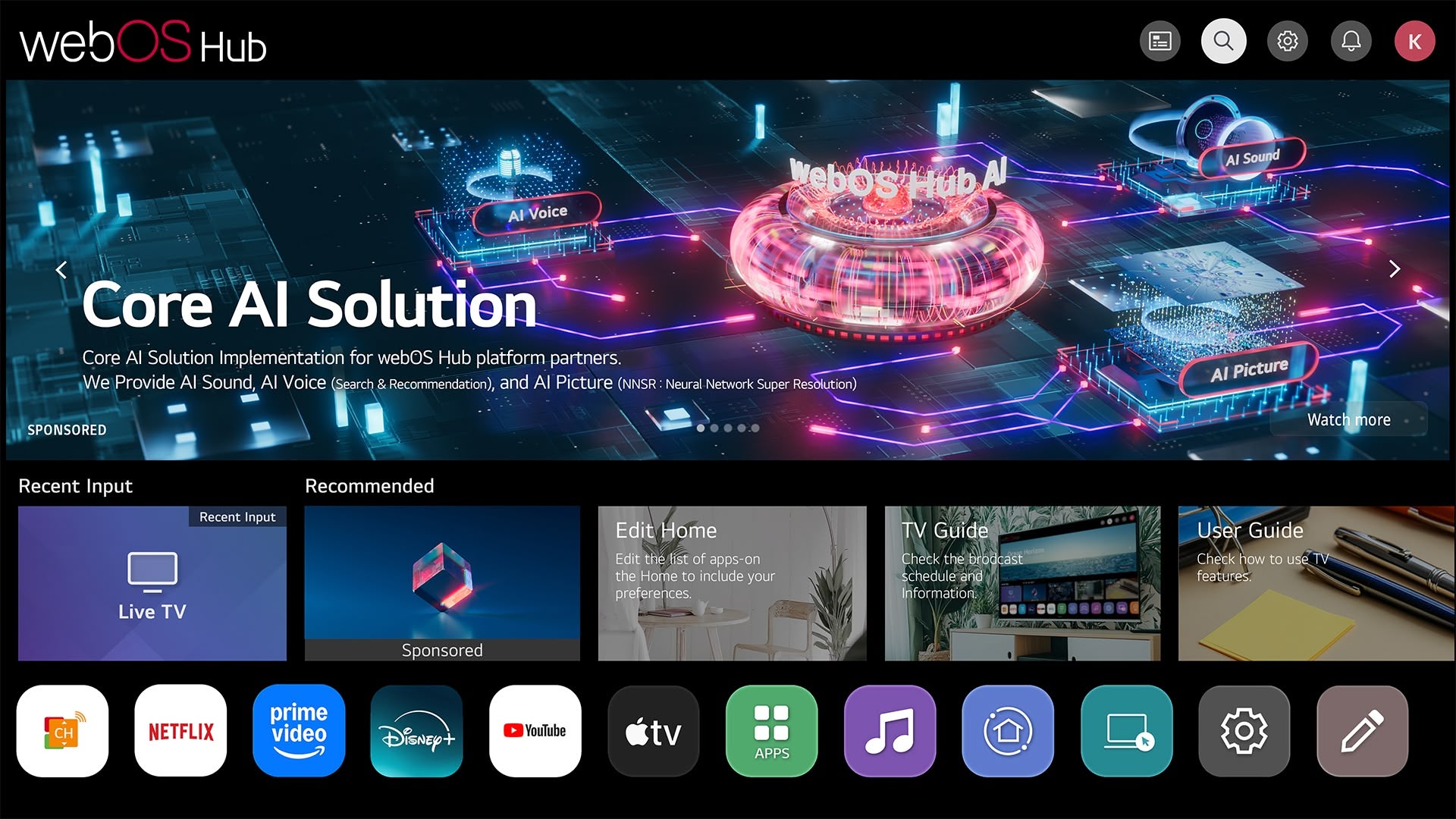 webOS Hub Home screen